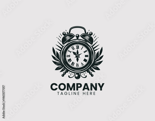 Retro Design Classic Alarm Clock Vector Logo Design, Vintage Style Classic Alarm Clock Logo Vector