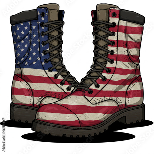 Army boots with american flag in vector style
