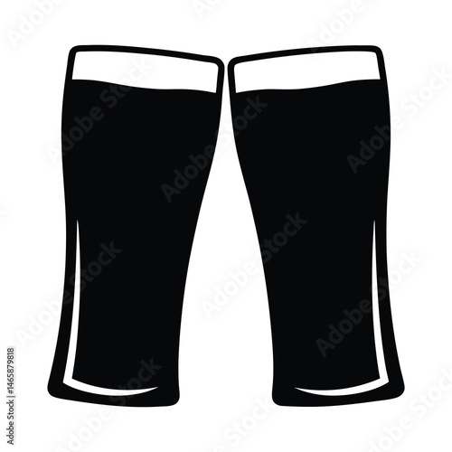 A Simple Black and White Image of Two Stout Beer Glasses Clinking