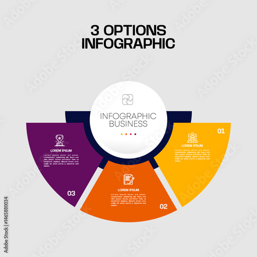 infographic template design  3 options features a circle diagram for web presentation. vector eps 