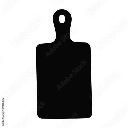 Simple black silhouette of a wooden cutting board with handle and hole