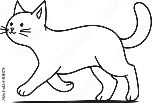 vector illustration of a walking cat. side profile, line art style