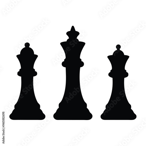 A strategic tableau showcasing a king flanked by two queens in silhouette