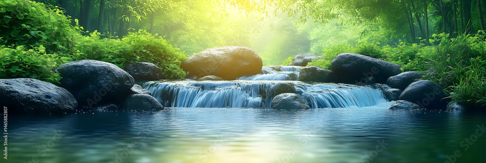 Fototapeta premium Serene Waterfall Illustration