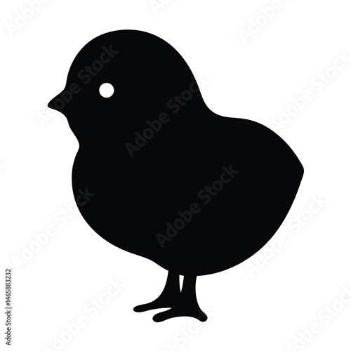 Black silhouette of a chick on white background, simple minimal art