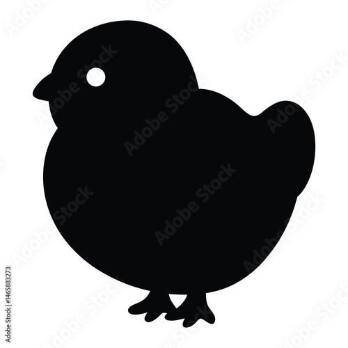 Silhouette of a cute plump little chick standing on small feet isolated
