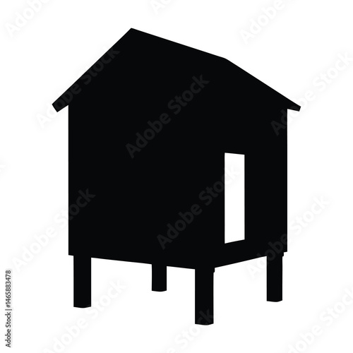 Simple Black Silhouette of a Small House on Stilts with Doorway