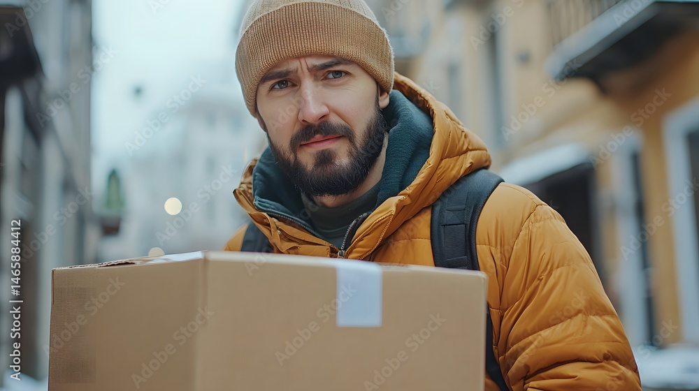Worker carefully loading cardboard boxes on a street Worker carefully loading cardboard boxes on a street