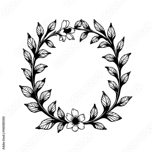 Botanical vignette of foliage and blossoms creating an enchanting decorative frame