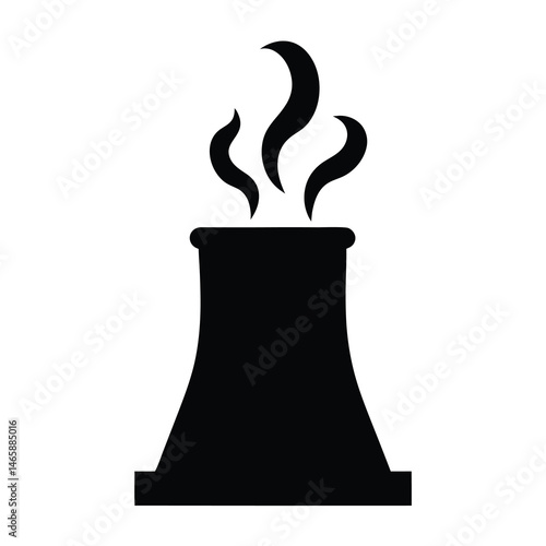 Silhouette of a nuclear power plant reactor with steam coming out
