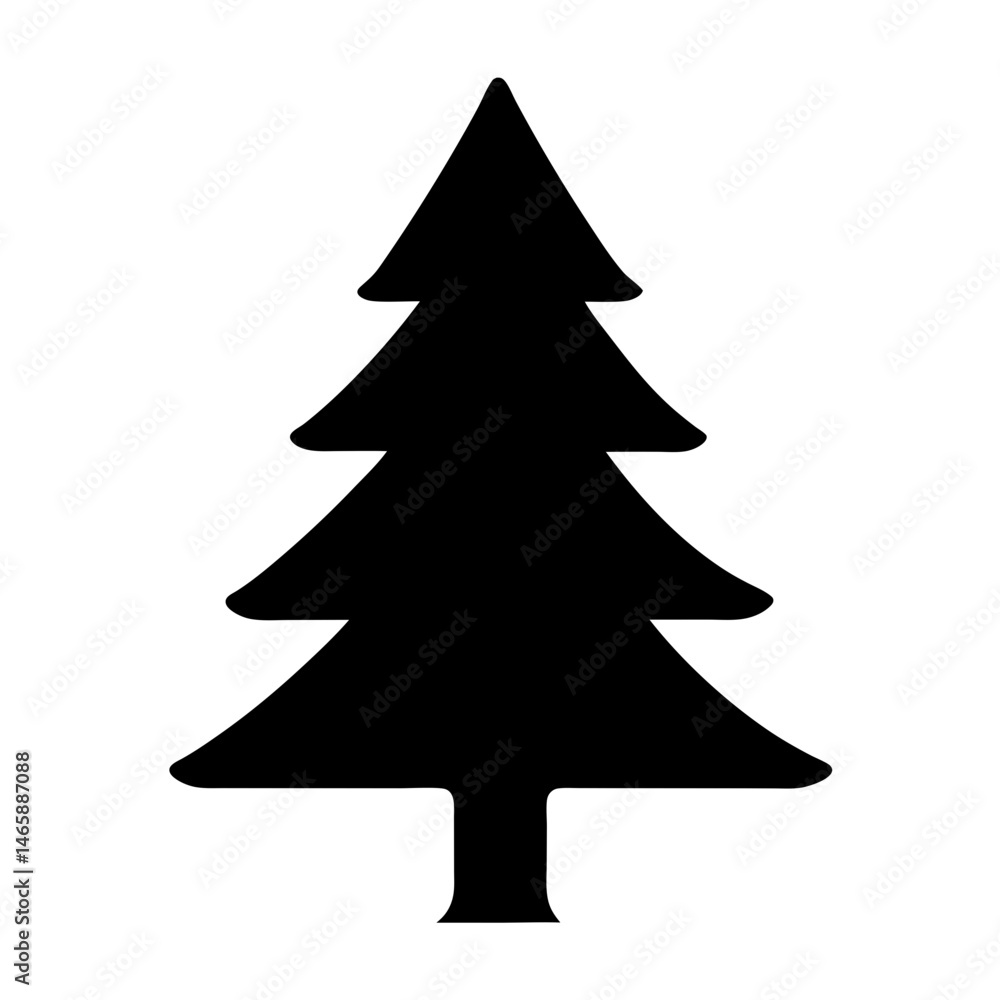 Fototapeta premium Simple Black Silhouette of Christmas Tree on a Clean White Background