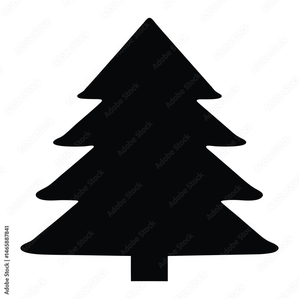 A simple black silhouette of a classic evergreen Christmas tree A simple black silhouette of a classic evergreen Christmas tree