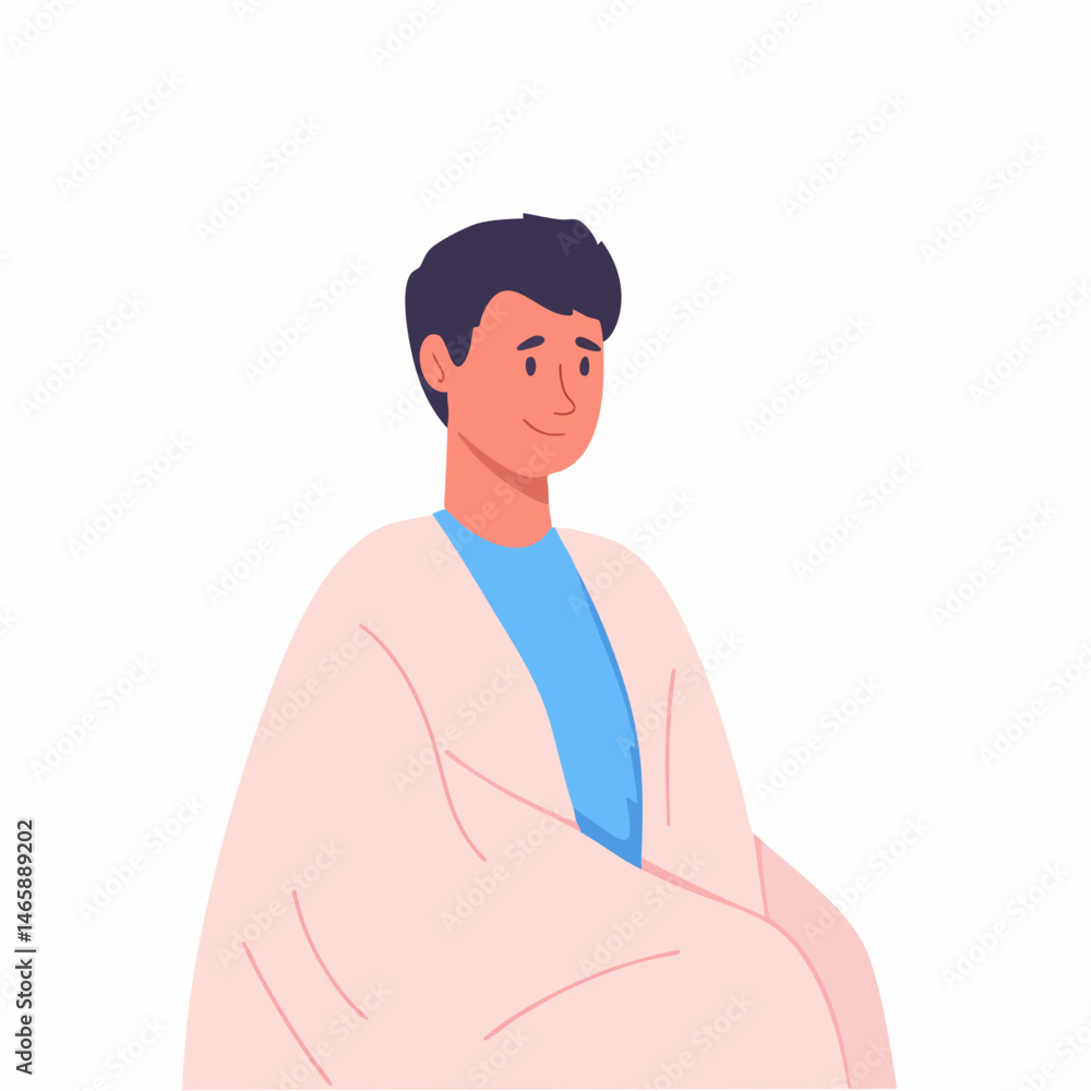 Man Wrapped in Blanket. Vector Image