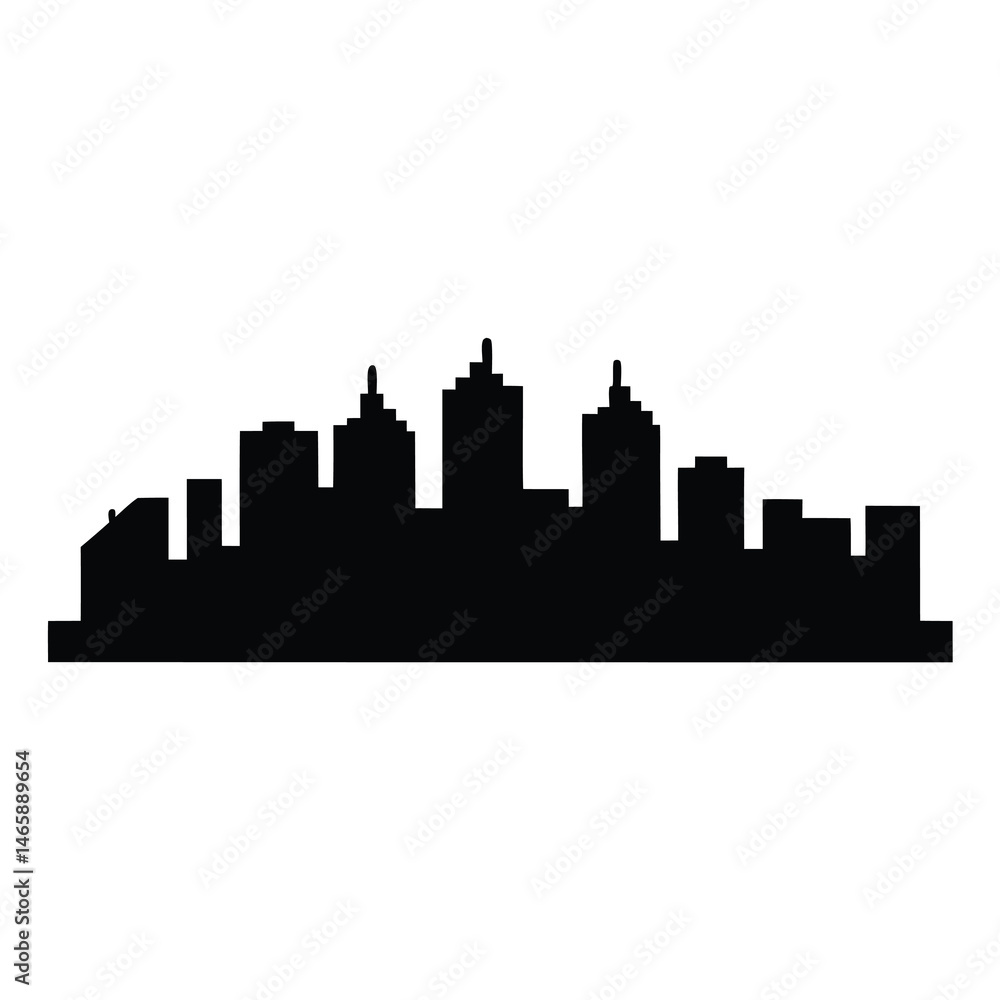 Naklejka premium Black and White Silhouette of a Generic City Skyline with Tall Buildings