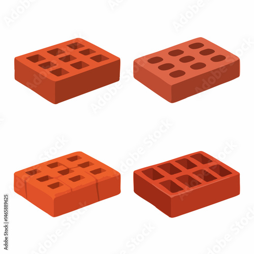 Collection of perforated bricks. Vector Image
