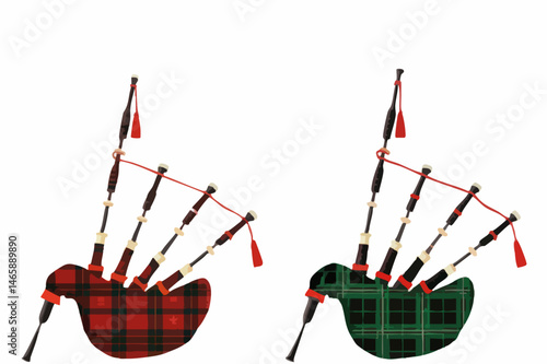 Bagpipes with Plaid Bags. Vector Image