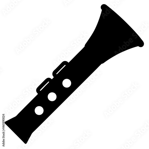 Silhouette Illustration of a Simple Clarinet with Sound Holes and Keys