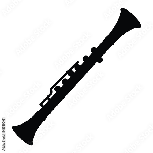 Elegant black silhouette of a clarinet against a pristine white background