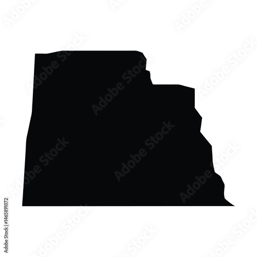 Abstract depiction of a geographical landmass shown in solid black shape