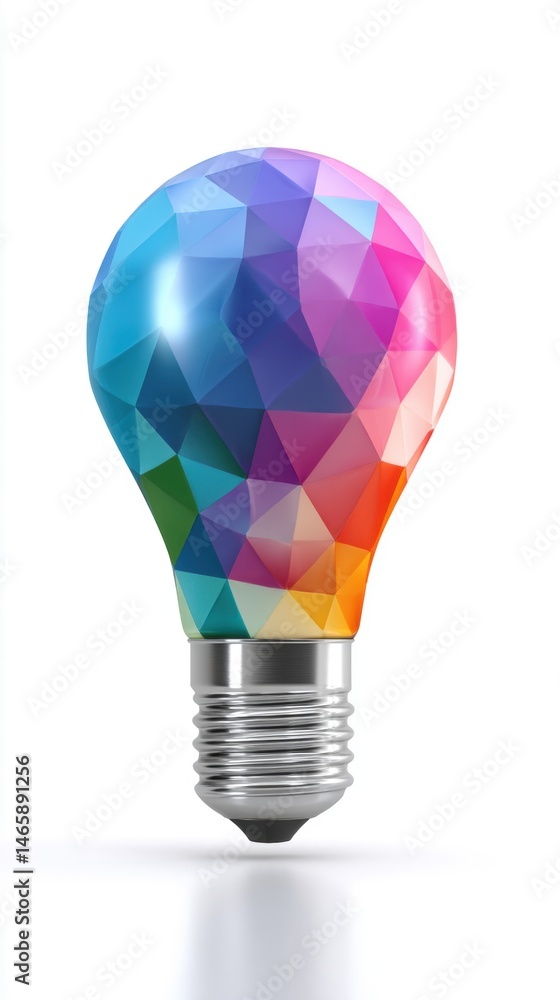 Colorful geometric light bulb design symbolizing creativity and innovation in a modern artistic style.