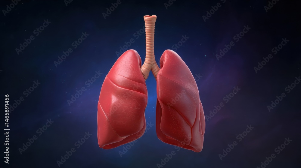 Detailed illustration of human lungs on a cosmic background, highlighting their structure and anatomy.