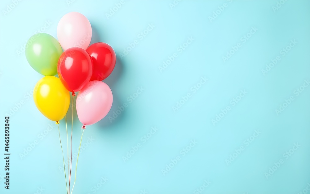 Bunch of balloons on light blue background, space for text. Greeting card. High quality Bunch of balloons on light blue background, space for text. Greeting card. High quality