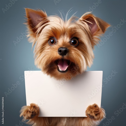 an AI Image Generator, Yorkshire Terrier Holding Blank Message Board