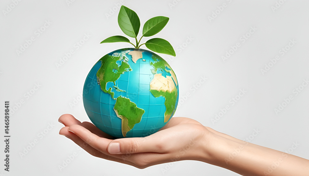 Sustainable Earth in Hand – 3D Eco-Friendly Concept with Growing Plant on White Background, No 318 Sustainable Earth in Hand – 3D Eco-Friendly Concept with Growing Plant on White Background, No 318