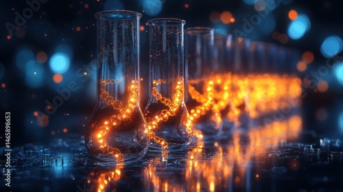Illuminated DNA Strands in Glass Flasks: A Glimpse into Genetic Research