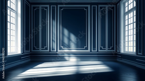 Elegant Dark Blue Room Interior Design Sunlight