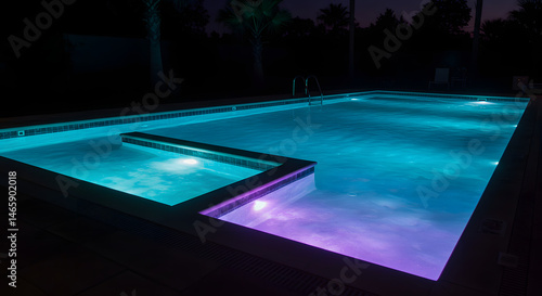 Illuminated Pool at Night