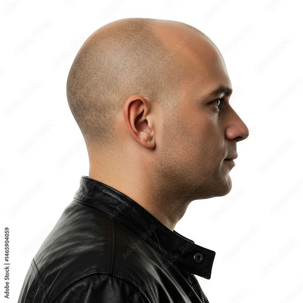 Fototapeta premium Man profile with leather jacket isolated on transparent background