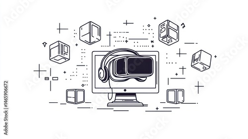 Obraz na płótnie VR Headset on Computer; Futuristic Tech; Abstract Design; Stock Photo w salonie