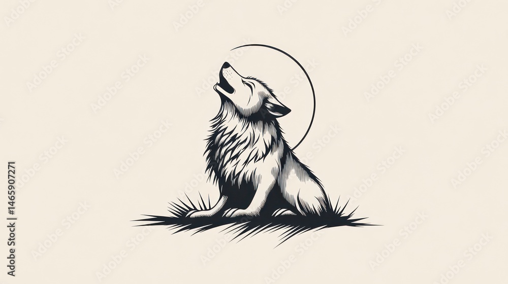 Wolf howling at the moon, artistic illustration