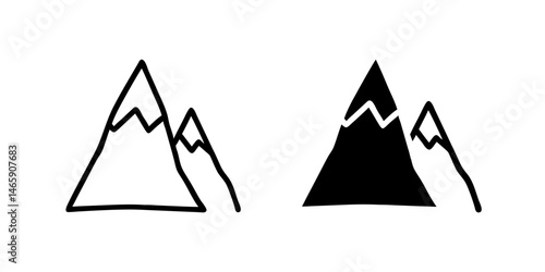 Vector icon set depicting mountain sketches, suitable for nature and outdoor designs.