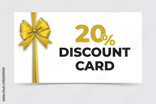 Elegant discount card with golden vertical ribbon and 20% offer, ideal for classy sale designs.