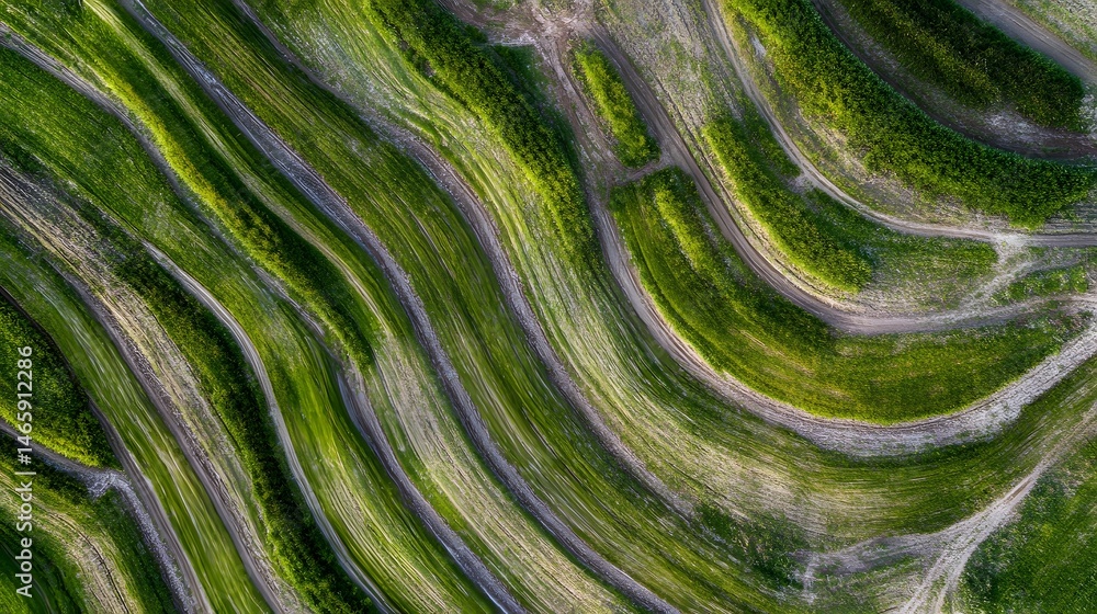 Aerial View of Rolling Green Fields Abstract Landscape Aerial View of Rolling Green Fields Abstract Landscape