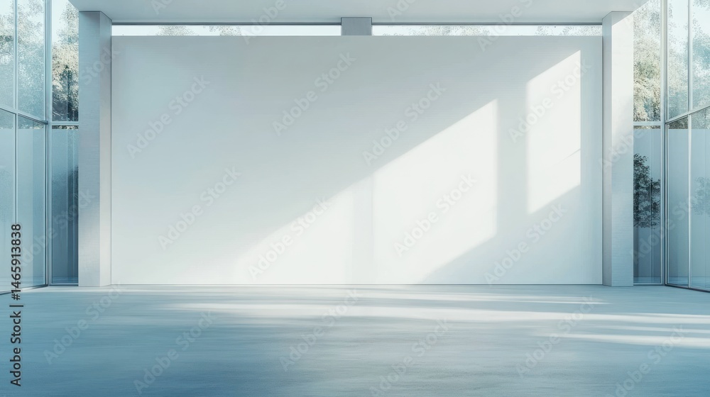 Obraz premium Modern Minimalist Interior Design: Spacious Room with Large White Wall and Sunlight