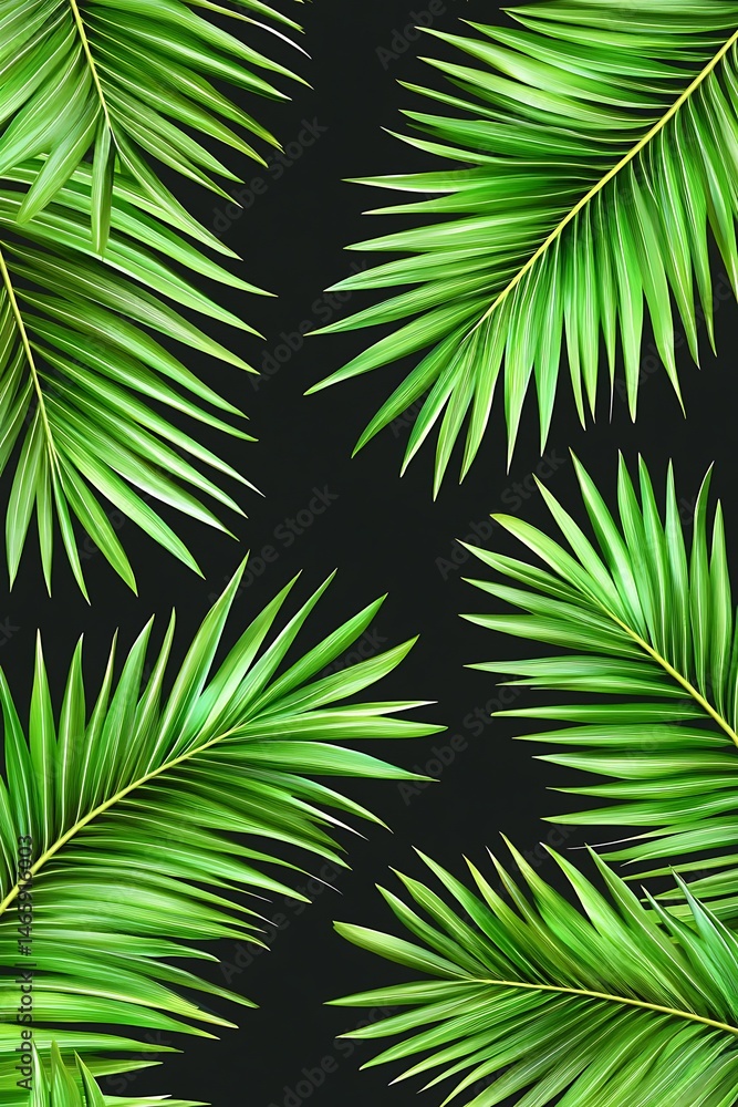 Obraz premium Vibrant green palm fronds elegantly framing a deep, contrasting backdrop