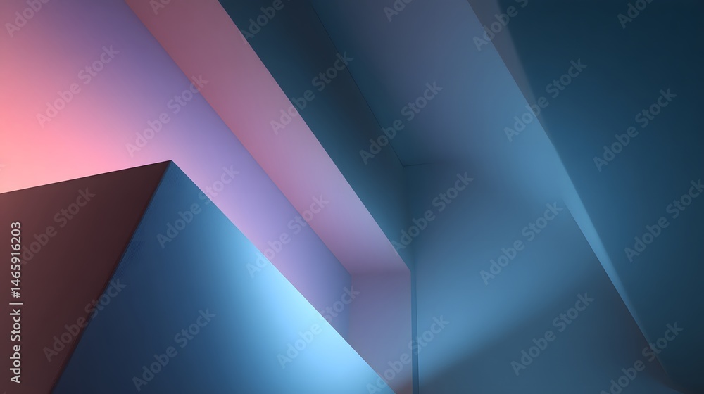 Abstract business composition featuring minimalist geometric shapes and clean lines, bathed in soft gradient lighting, expressing modern strategy, organization, and futuristic corporate clarity