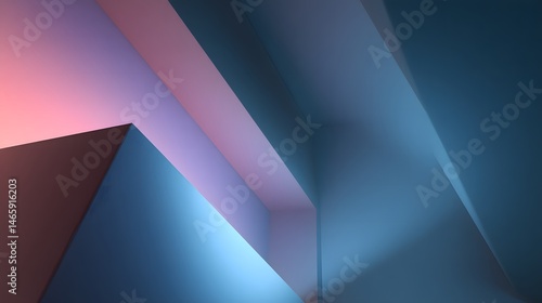 Abstract business composition featuring minimalist geometric shapes and clean lines, bathed in soft gradient lighting, expressing modern strategy, organization, and futuristic corporate clarity