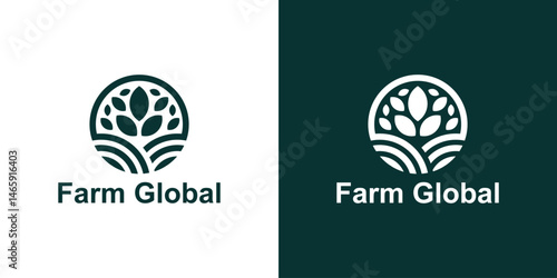 logo design combination farm and global,logo design agriculture,ecology,growth,symbol,icon,idea,creative.