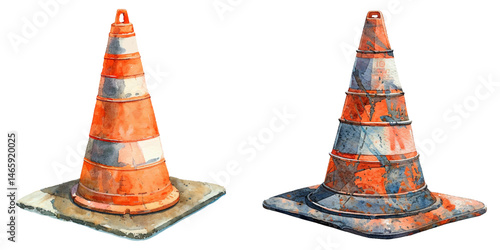 traffic cone watercolor vector illustration