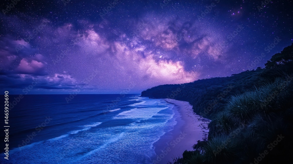 Fototapeta premium Night sky ablaze over a serene beach