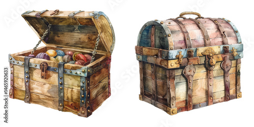 treasure chest watercolor vector illustration