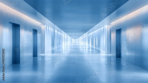 Obraz na płótnie Abstract blurred view of minimalist medical corridor with soft lighting and clean modern architecture, featuring ambient gradient glow and shallow depth of field for healthcare and wellness concept w salonie