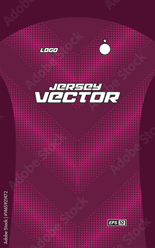 Sport Jersey Vector Template:  A minimalist yet dynamic maroon sport jersey design template with a white logo and text "JERSEY VECTOR," featuring a subtle dot pattern for added visual interest.