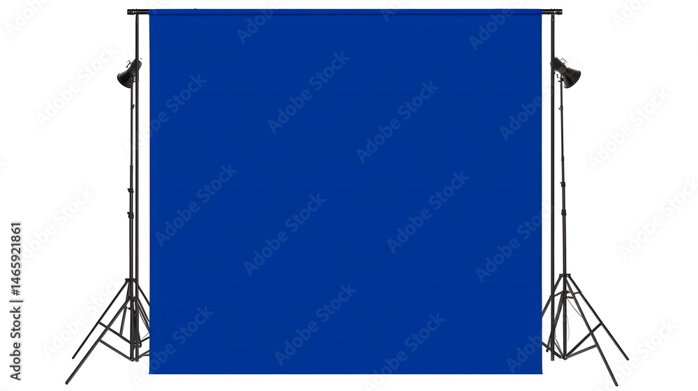 Obraz premium Professional Photo Studio Setup with Blue Backdrop and Lighting