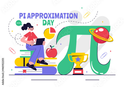Pi Approximation Day Vector Illustration Celebrated on July 22, Featuring Mathematical Constants, Greek Letters, or a Baked Sweet Pie in a Background