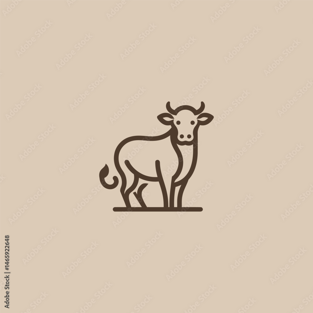 Fototapeta premium Cow logo in clean and simple line art illustration style.